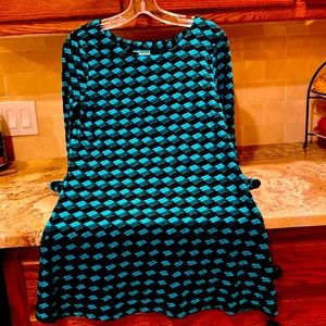 Teal and Black geometric patterned tunic. Cute, comfortable.